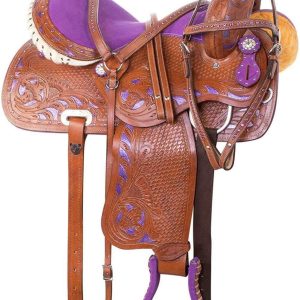 Western Horse Saddle Purple Barrel Racing Western Show Premium Cow Hide Horse Saddle Tack Set