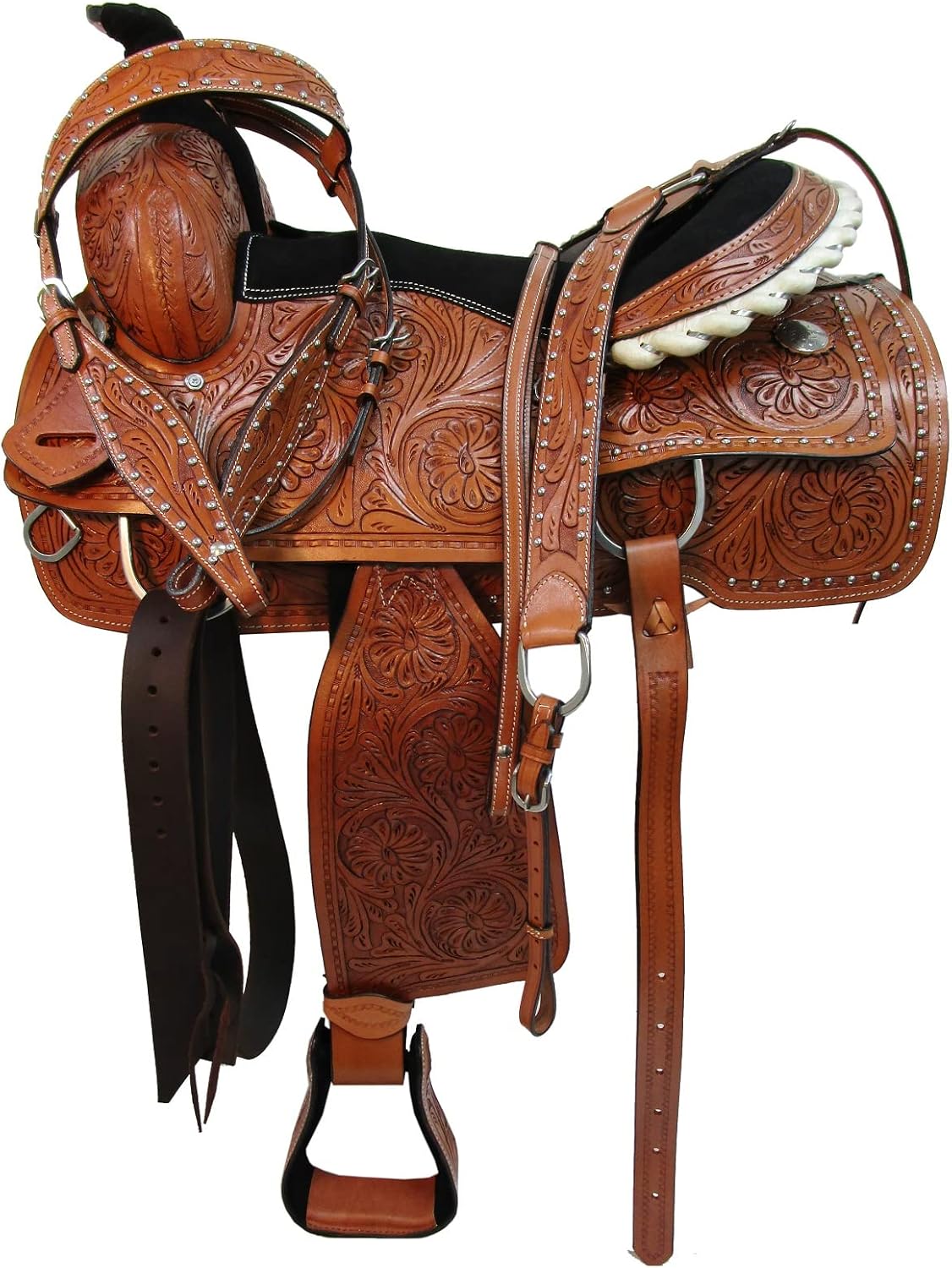 Western Trail Saddle Horse Pleasure Comfortable Tooled Rodeo Cowboy Saddles 15 16 17 18 - Image 2