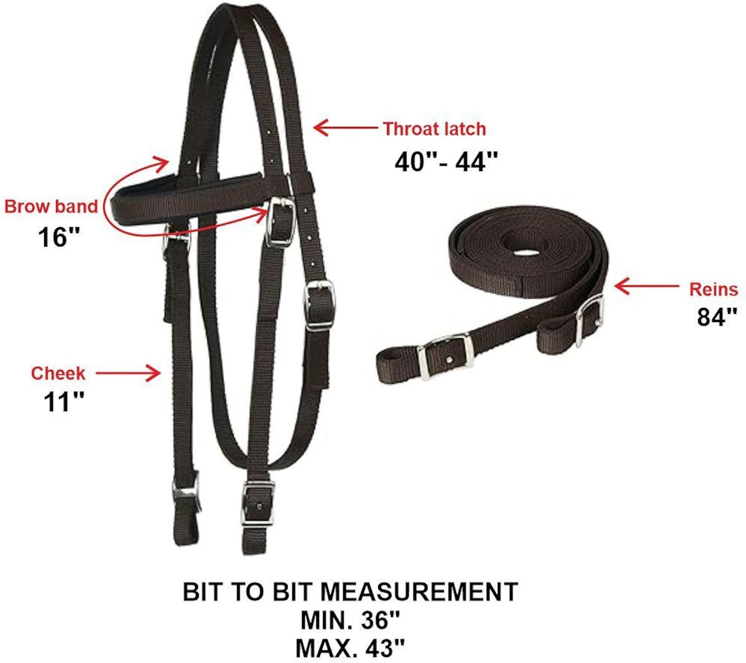 Nylon Padded Equestrian Browband Headstall, Reins & BreastCollar Set for Horse- Full - Image 2