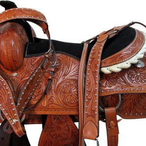 Western Trail Saddle Horse Pleasure Comfortable Tooled Rodeo Cowboy Saddles 15 16 17 18