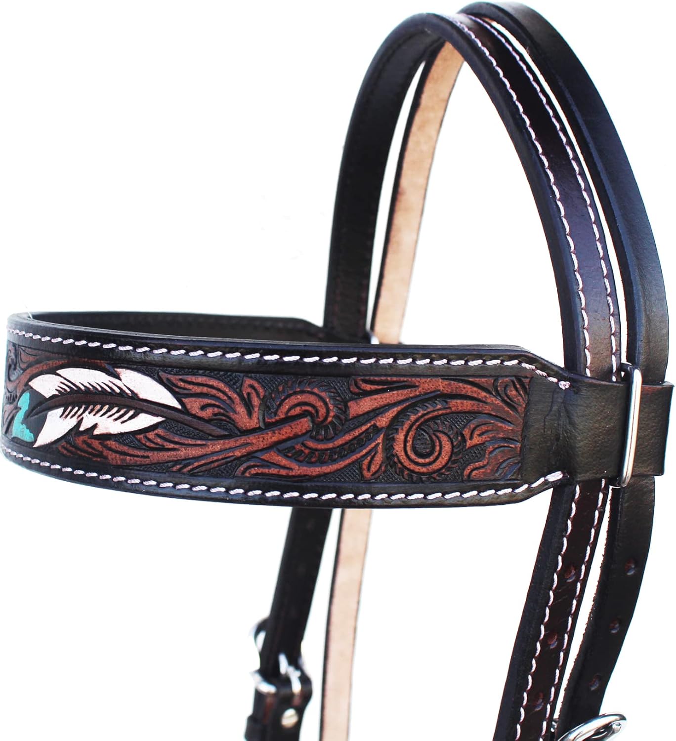 Horse Floral Tooled Browband Bridle & Breast Collar Set - Image 2