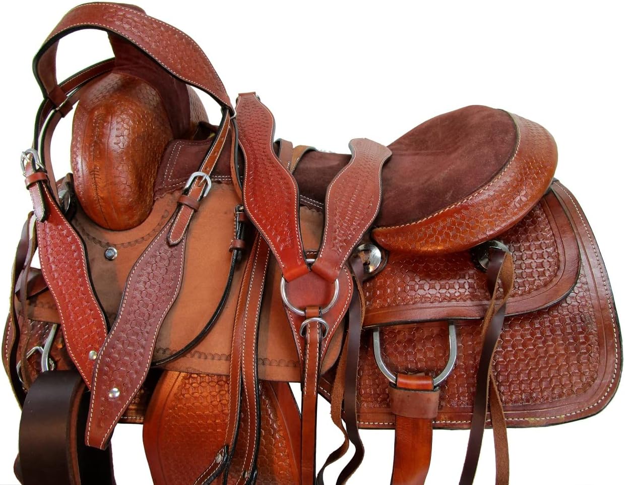 Western Trail Saddle Horse Pleasure Comfortable Tooled Rodeo Cowboy Saddles 15 16 17 18