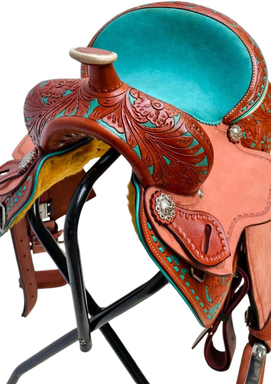 Western Saddle 13" 14" 15" 16" 17" Hand Tooled Trail g & Barrel Racing Horse Saddle for Ranchers Cowboys and Equestrian Enthusiasts - Image 2
